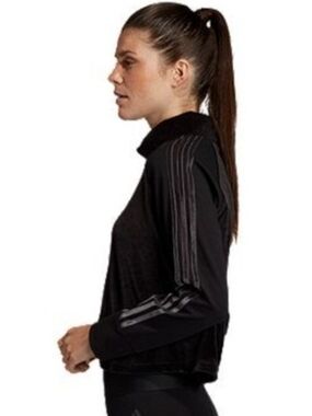 adidas Black Women's Long-Sleeve Athletic Top with Tone-On-Tone Stripes